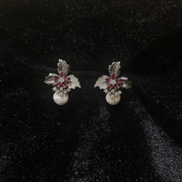 Ruby Flower Diamond Earrings