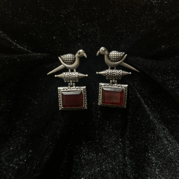 Oxidised Bird Silver Finish Earrings