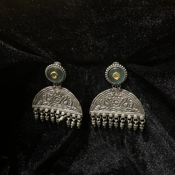 Oxidised Semi Moon Silver Earrings
