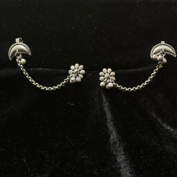 Phool aur Chand Silver Oxidised Ear Cuff & Earrings