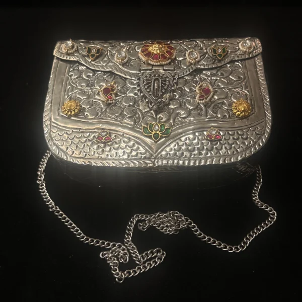 kundan silver bag