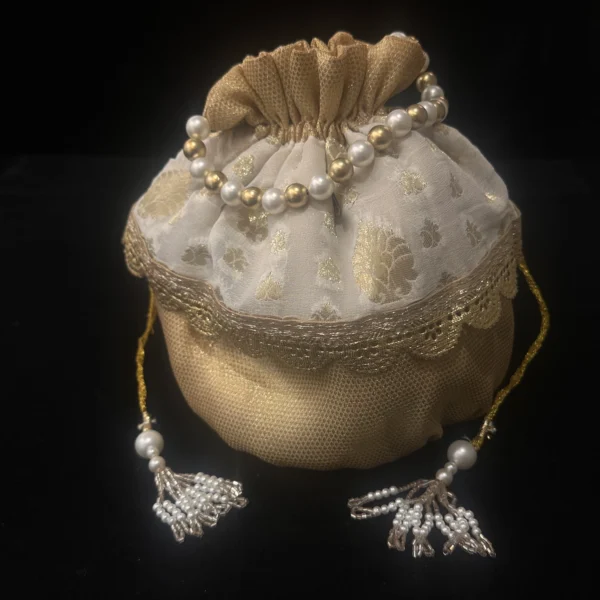 Potli bag white and golden